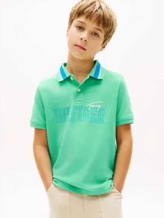 Polo elasticizzata con logo Hilfiger per bambini