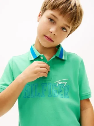Polo elasticizzata con logo Hilfiger per bambini
