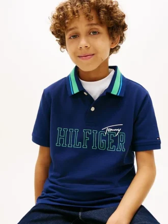 Polo elasticizzata con logo Hilfiger per bambini
