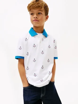Polo elasticizzata con logo nautico su tutta la superficie per bambini