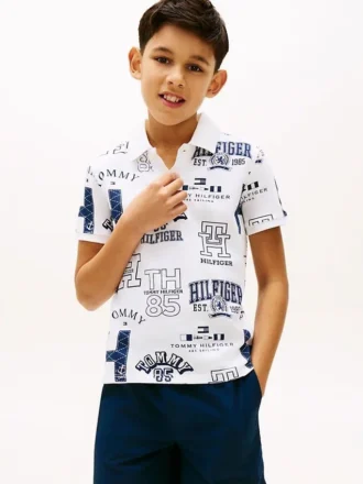Polo elasticizzata con logo su tutta la superficie per bambini
