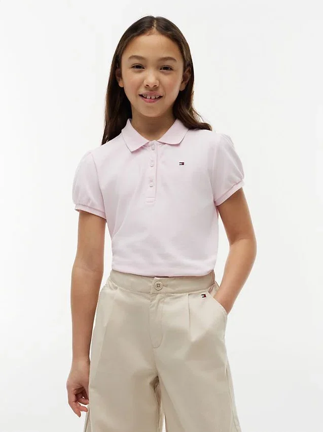Polo elasticizzata con maniche a sbuffo per bambini Polo elasticizzata con maniche a sbuffo per bambini