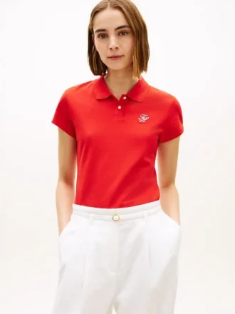 Polo elasticizzata con monogramma in stile calligrafico e vestibilità slim