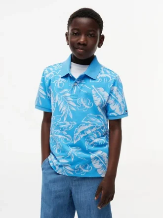 Polo elasticizzata con stampa tropicale per bambini
