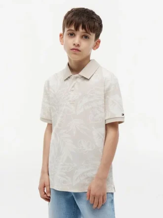 Polo elasticizzata con stampa tropicale per bambini