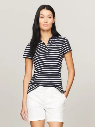 Polo in cotone elasticizzato a righe, vestibilità slim