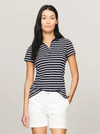 Polo in cotone elasticizzato a righe, vestibilità slim