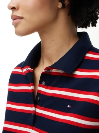 Polo in piqué elasticizzato a righe con lacci sul davanti