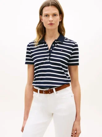 Polo in piqué elasticizzato a righe con vestibilità classica