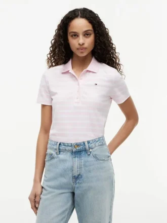 Polo in piqué elasticizzato a righe con vestibilità classica