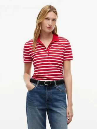 Polo in piqué elasticizzato a righe con vestibilità classica