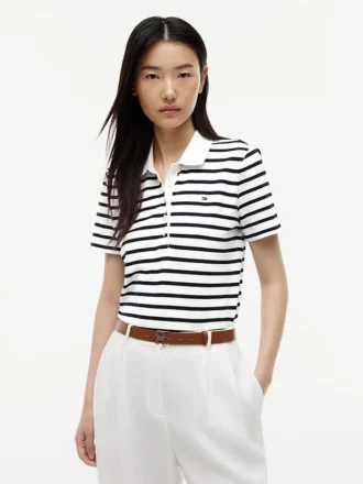 Polo in piqué elasticizzato a righe con vestibilità classica