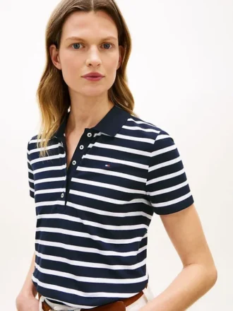 Polo in piqué elasticizzato a righe con vestibilità classica
