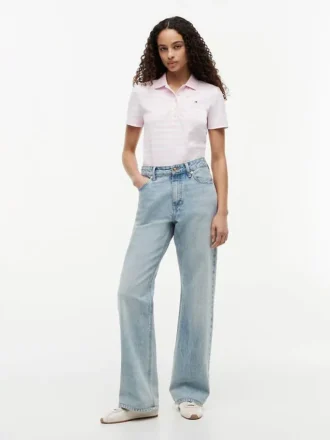 Polo in piqué elasticizzato a righe con vestibilità classica