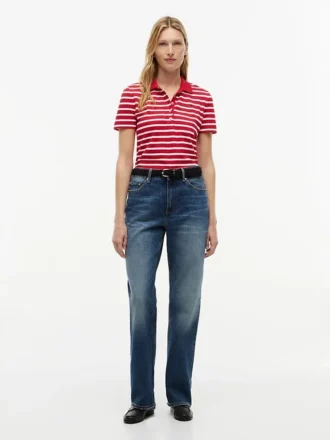 Polo in piqué elasticizzato a righe con vestibilità classica
