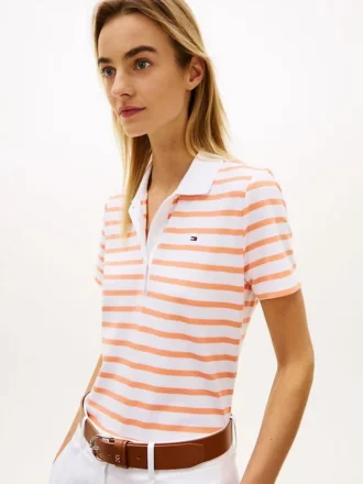 Polo in piqué elasticizzato a righe con vestibilità classica