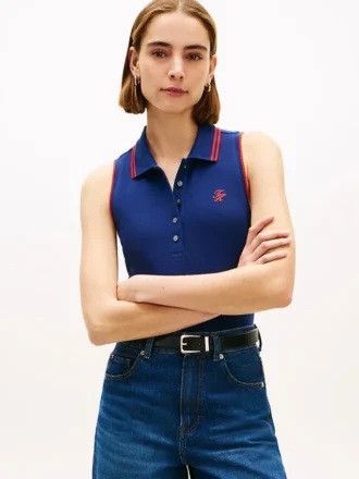 Polo monogramma senza maniche slim fit