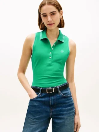 Polo monogramma senza maniche slim fit