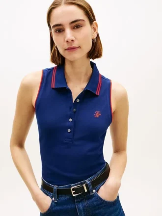 Polo monogramma senza maniche slim fit