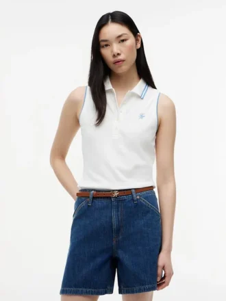 Polo senza maniche con monogramma in stile script, vestibilità slim