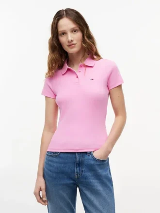 Polo Tommy Jeans Slim Fit in maglia a costine