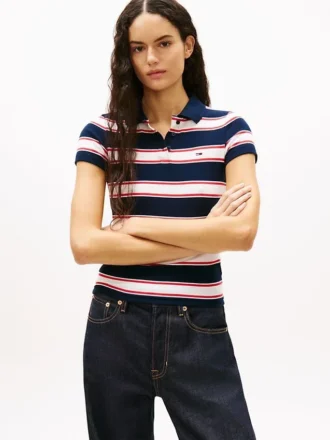 Polo Tommy Jeans Slim Fit in maglia a costine