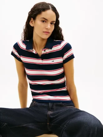 Polo Tommy Jeans Slim Fit in maglia a costine
