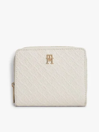 Portafoglio con zip e monogramma su tutta la superficie
