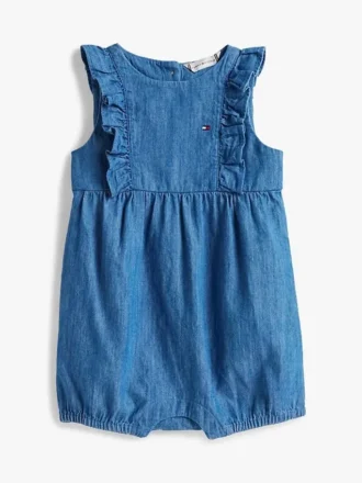 Salopette con volant in chambray per neonati