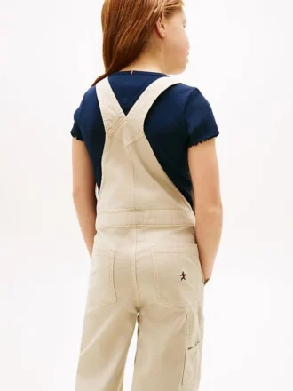 Salopette in denim elasticizzato a gamba larga per bambina