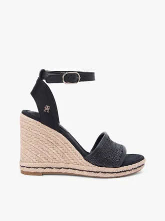 Sandalo espadrille con zeppa in rafia