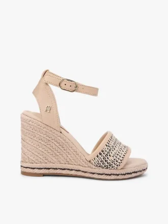 Sandalo espadrille con zeppa in rafia