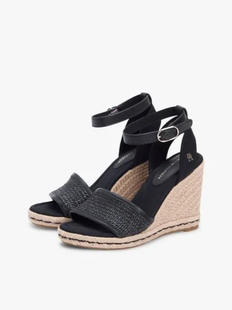 Sandalo espadrille con zeppa in rafia