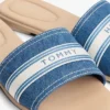 Sandalo in denim con logo in fettuccia Sandalo in denim con logo in fettuccia