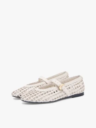 Scarpe basse Mary Jane in mix di pelle intrecciata