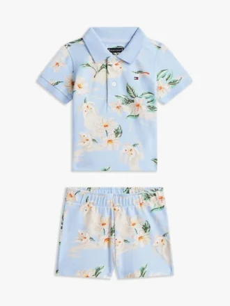 Set con polo e pantaloncini con stampa floreale per neonati