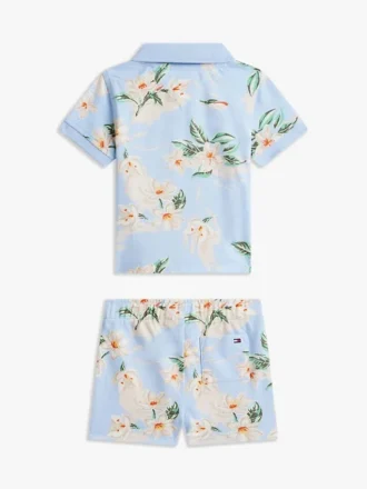 Set con polo e pantaloncini con stampa floreale per neonati