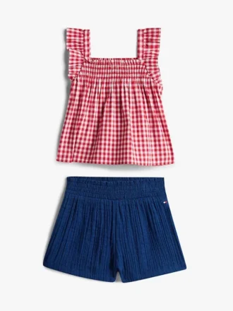 Set con top a quadretti e pantaloncini per neonati