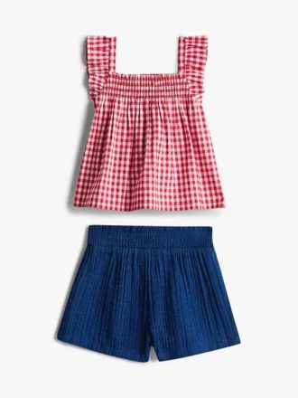 Set con top a quadretti e pantaloncini per neonati