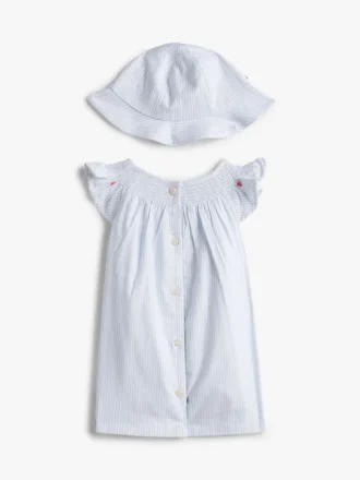 Set regalo con vestitino a righe e cappellino per neonati
