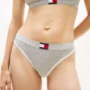 Slip bikini in cotone elasticizzato a costine