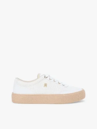 Sneaker con plateau in tela a texture mista