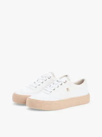 Sneaker con plateau in tela a texture mista