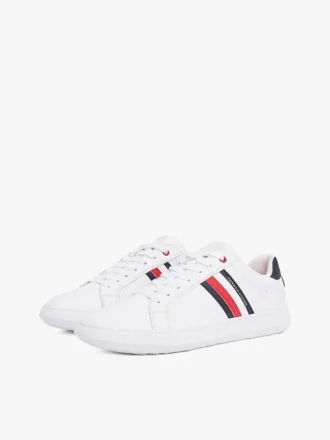 Sneaker con suola a cono in pelle a righe