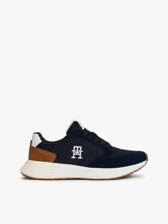 Sneaker da corsa in misto pelle scamosciata