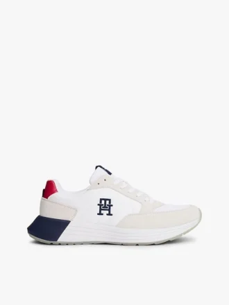 Sneaker da corsa in misto pelle scamosciata