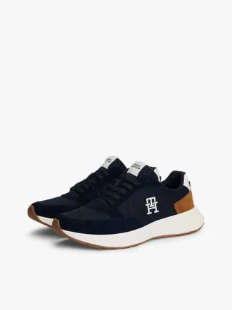 Sneaker da corsa in misto pelle scamosciata