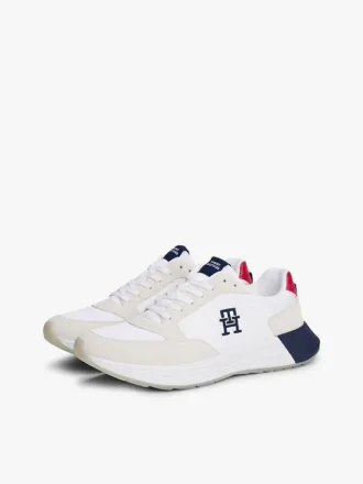 Sneaker da corsa in misto pelle scamosciata