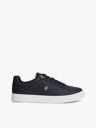 Sneaker da tennis in pelle con tacco e monogramma