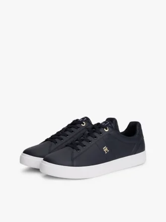 Sneaker da tennis in pelle con tacco e monogramma